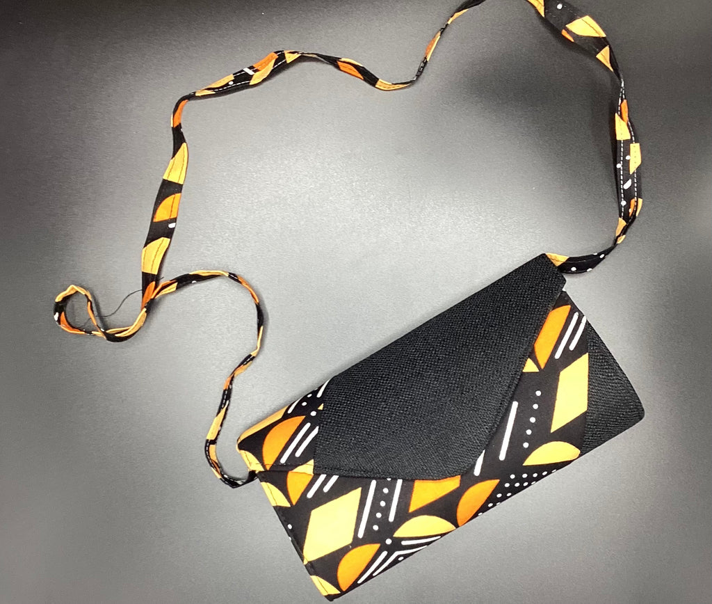 “Senegal cotton canvas shoulder clutch No. 02 with snap closure, front view.”